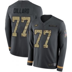 Wholesale Cheap Nike Eagles #77 Andre Dillard Anthracite Salute to Service Men\'s Stitched NFL Limited Therma Long Sleeve Jersey