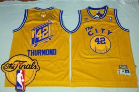 Wholesale Cheap Men\'s Warriors #42 Nate Thurmond Gold Throwback The City 2017 The Finals Patch Stitched NBA Jersey