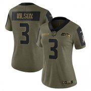 Wholesale Cheap Women's Seattle Seahawks #3 Russell Wilson Nike Olive 2021 Salute To Service Limited Player Jersey