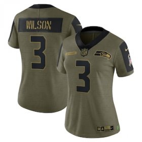 Wholesale Cheap Women\'s Seattle Seahawks #3 Russell Wilson Nike Olive 2021 Salute To Service Limited Player Jersey