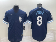 Wholesale Cheap Men's Kansas City Royals #8 Nicky Lopez 2022 Navy Blue City Connect Cool Base Stitched Jersey