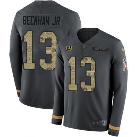 Wholesale Cheap Nike Giants #13 Odell Beckham Jr Anthracite Salute to Service Men\'s Stitched NFL Limited Therma Long Sleeve Jersey