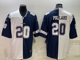 Wholesale Cheap Men\'s Dallas Cowboys #20 Tony Pollard Navy White Split Vapor Untouchable Limited Stitched Jersey