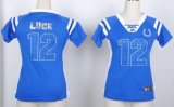 Wholesale Cheap Nike Colts #12 Andrew Luck Royal Blue Women's Stitched NFL Elite Draft Him Shimmer Jersey