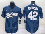Wholesale Cheap Men's Los Angeles Dodgers #42 Jackie Robinson Navy Blue Pinstripe Stitched MLB Cool Base Nike Jersey