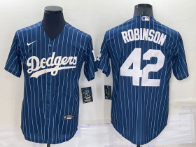 Wholesale Cheap Men\'s Los Angeles Dodgers #42 Jackie Robinson Navy Blue Pinstripe Stitched MLB Cool Base Nike Jersey