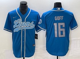 Wholesale Cheap Men\'s Detroit Lions #16 Jared Goff Blue Cool Base Stitched Baseball Jersey