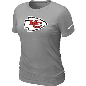 Wholesale Cheap Women\'s Nike Kansas City Chiefs Logo NFL T-Shirt Light Grey