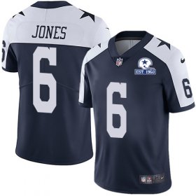 Wholesale Cheap Nike Cowboys #6 Chris Jones Navy Blue Thanksgiving Men\'s Stitched With Established In 1960 Patch NFL Vapor Untouchable Limited Throwback Jersey