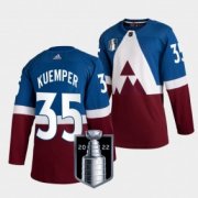 Wholesale Cheap Men's Colorado Avalanche ##35 Darcy Kuemper Blue 2022 Stanley Cup Final Patch Adidas Stitched NHL Jersey