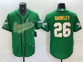 Cheap Men\'s Philadelphia Eagles #26 Saquon Barkley Green Gold Cool Base Baseball Stitched Jersey