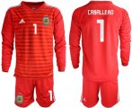 Wholesale Cheap Argentina #1 Caballero Red Long Sleeves Goalkeeper Soccer Country Jersey