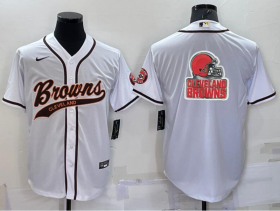 Wholesale Cheap Men\'s Cleveland Browns White Team Big Logo With Patch Cool Base Stitched Baseball Jersey