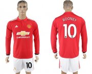 Wholesale Cheap Manchester United #10 Rooney Red Home Long Sleeves Soccer Club Jersey