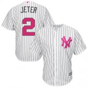 Wholesale Cheap Yankees #2 Derek Jeter White Strip New Cool Base Mother's Day Stitched MLB Jersey