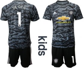 Wholesale Cheap Manchester United #1 De Gea Black Goalkeeper Kid Soccer Club Jersey