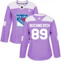 Wholesale Cheap Adidas Rangers #89 Pavel Buchnevich Purple Authentic Fights Cancer Women's Stitched NHL Jersey