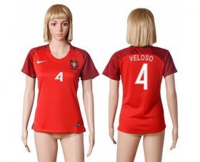 Wholesale Cheap Women\'s Portugal #4 Veloso Home Soccer Country Jersey