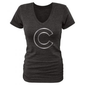 Wholesale Cheap Women\'s Chicago Cubs Fanatics Apparel Platinum Collection V-Neck Tri-Blend T-Shirt Black