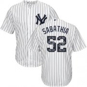 Wholesale Cheap Yankees #52 C.C. Sabathia White Strip Team Logo Fashion Stitched MLB Jersey