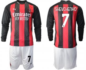 Wholesale Cheap Men 2020-2021 club AC milan home long sleeve 7 red Soccer Jerseys