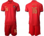 Wholesale Cheap Men 2021 European Cup Portugal home red 16 Soccer Jersey