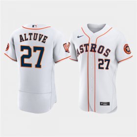 Wholesale Cheap Men\'s Houston Astros #27 Jose Altuve White 60th Anniversary Flex Base Stitched Baseball Jersey