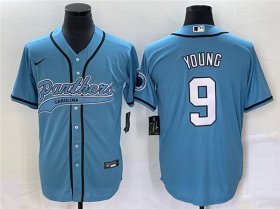 Wholesale Cheap Men\'s Carolina Panthers #9 Bryce Young Blue With Patch Cool Base Stitched Baseball Jersey