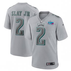Wholesale Cheap Men\'s Philadelphia Eagles #2 Darius Slay Jr. Gray Super Bowl LVII Patch Atmosphere Fashion Stitched Game Jersey