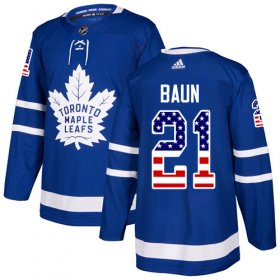 Wholesale Cheap Adidas Maple Leafs #21 Bobby Baun Blue Home Authentic USA Flag Stitched NHL Jersey