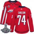 Wholesale Cheap Adidas Capitals #74 John Carlson Red Home Authentic Stanley Cup Final Champions Women's Stitched NHL Jersey