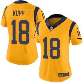 Wholesale Cheap Nike Rams #18 Cooper Kupp Gold Women\'s Stitched NFL Limited Rush Jersey