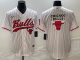 Wholesale Cheap Men's Chicago Bulls Blank White Pinstripe Cool Base Stitched Baseball Jersey