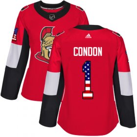 Wholesale Cheap Adidas Senators #1 Mike Condon Red Home Authentic USA Flag Women\'s Stitched NHL Jersey