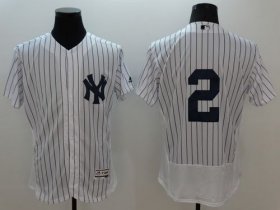 Wholesale Cheap Yankees #2 Derek Jeter White Strip Flexbase Authentic Collection Stitched MLB Jersey
