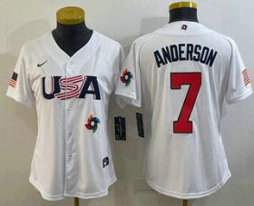 Cheap Women\'s USA Baseball #7 Tim Anderson 2023 White World Classic Stitched Jerseys