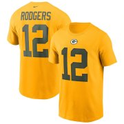 Wholesale Cheap Green Bay Packers #12 Aaron Rodgers Nike Team Player Name & Number T-Shirt Gold