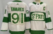 Wholesale Cheap Men's Toronto Maple Leafs #91 John Tavares White 2019 St Pats Authentic Jersey