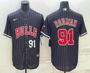 Cheap Men's Chicago Bulls #91 Dennis Rodman Number Black With Patch Cool Base Stitched Baseball Jerseys