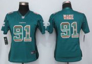 Wholesale Cheap Nike Dolphins #91 Cameron Wake Aqua Green Team Color Women's Stitched NFL Elite Strobe Jersey