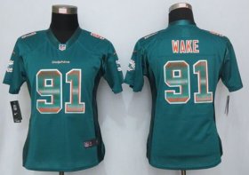 Wholesale Cheap Nike Dolphins #91 Cameron Wake Aqua Green Team Color Women\'s Stitched NFL Elite Strobe Jersey