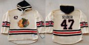 Wholesale Cheap Blackhawks #47 Rob Scuderi Cream Heavyweight Pullover Hoodie Stitched NHL Jersey