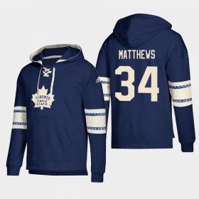 Wholesale Cheap Toronto Maple Leafs #34 Auston Matthews Blue adidas Lace-Up Pullover Hoodie