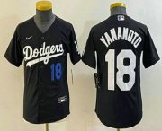 Cheap Youth Los Angeles Dodgers #18 Yoshinobu Yamamoto Number Black Turn Back The Clock Stitched Cool Base Jersey1