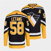 Wholesale Cheap Men's Pittsburgh Penguins #58 Kris Letang Black 2022 Reverse Retro Stitched Jersey