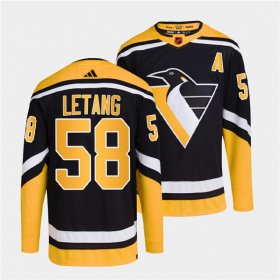 Wholesale Cheap Men\'s Pittsburgh Penguins #58 Kris Letang Black 2022 Reverse Retro Stitched Jersey