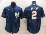 Wholesale Cheap Men's New York Yankees #2 Derek Jeter Navy Blue Pinstripe Stitched MLB Cool Base Nike Jersey