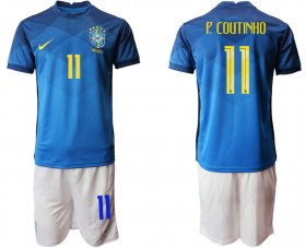 Wholesale Cheap Men 2020-2021 Season National team Brazil away blue 11 Soccer Jersey