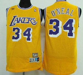 Wholesale Cheap Men\'s Los Angeles Lakers #34 Shaquille O\'neal Yellow Hardwood Classics Soul Swingman Throwback Jersey