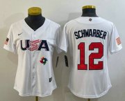 Cheap Women's USA Baseball #12 Kyle Schwarber 2023 White World Classic Stitched Jerseys